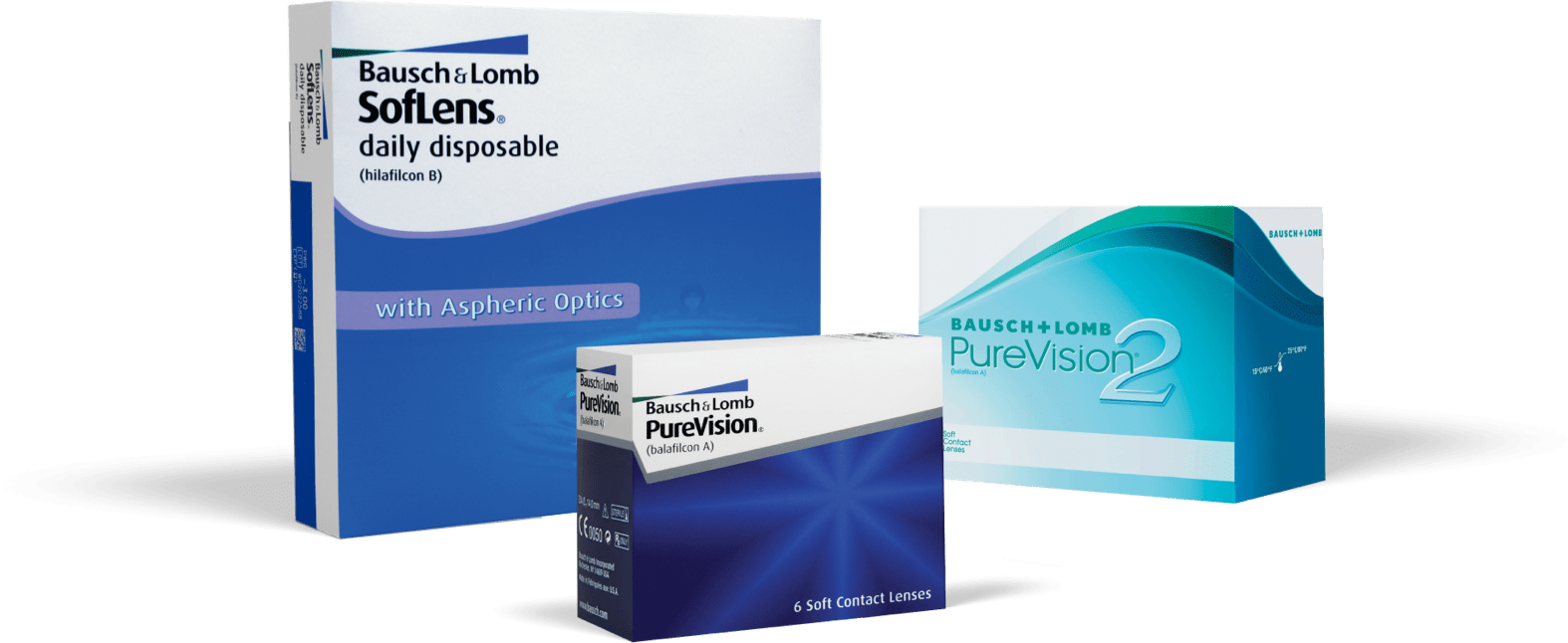Bausch + Lomb specialty contact lens boxes from SofLens and PureVision.