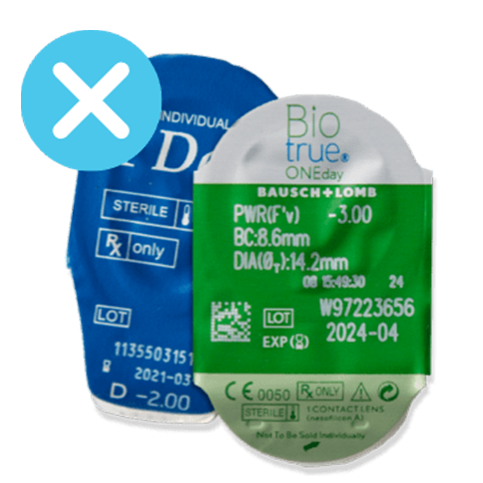 Unopened contact lens blister packs.