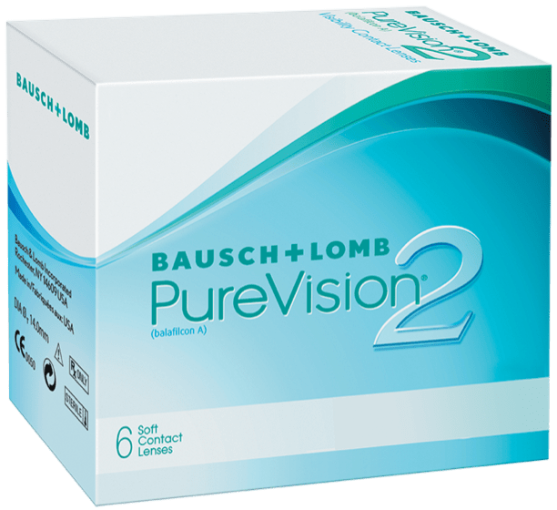 Box of Bausch + Lomb PureVision 2 Monthly Contact Lenses.