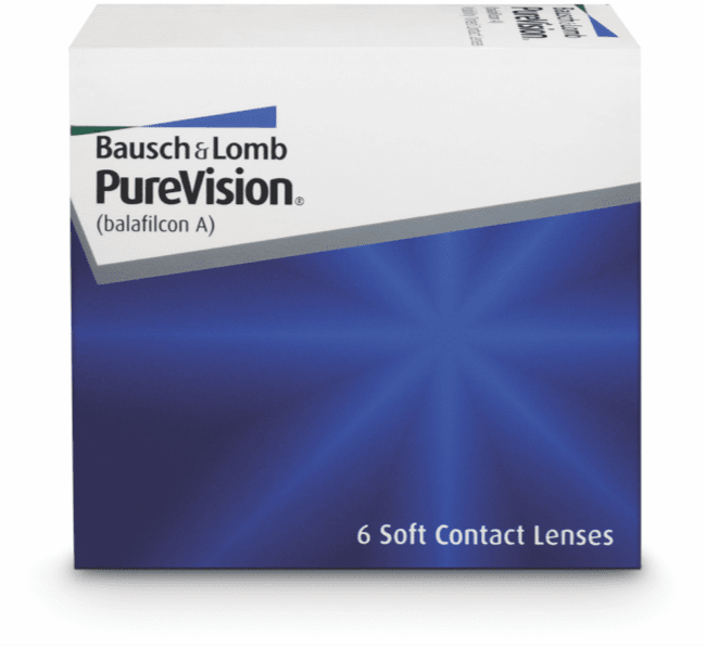 Box of Bausch + Lomb PureVision Monthly Contact Lenses.