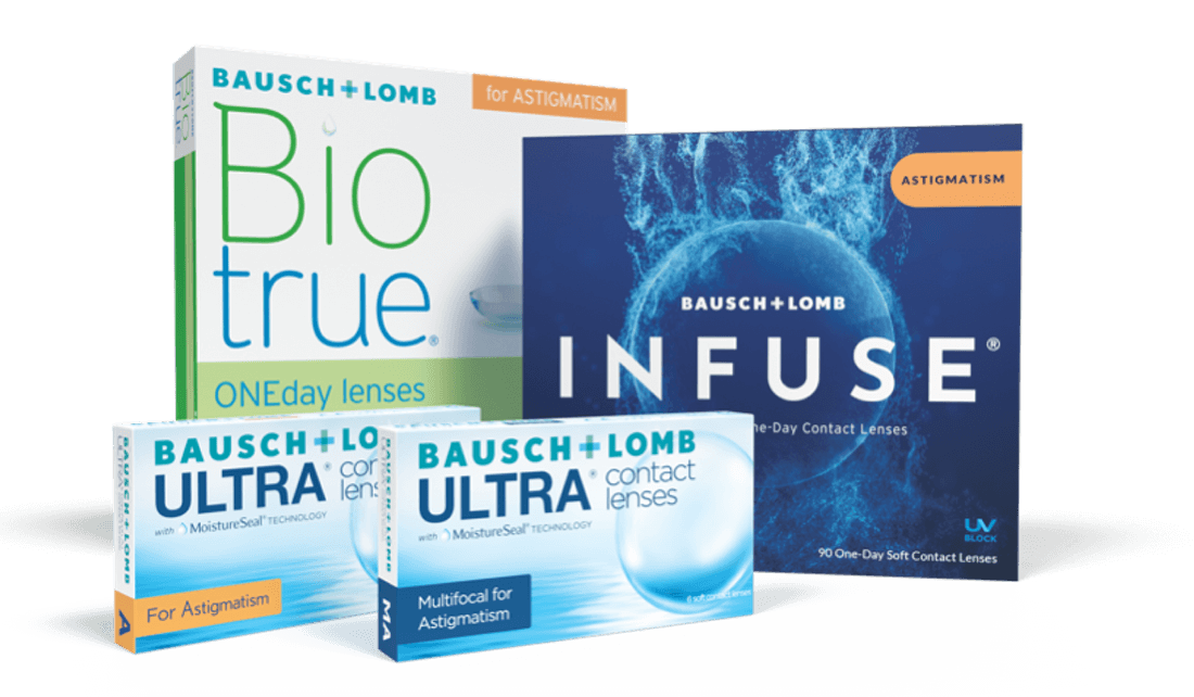 Bausch + Lomb Toric contact lenses boxes from Biotrue and ULTRA.