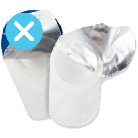 Contact lens blister packs with unseparated top foils.